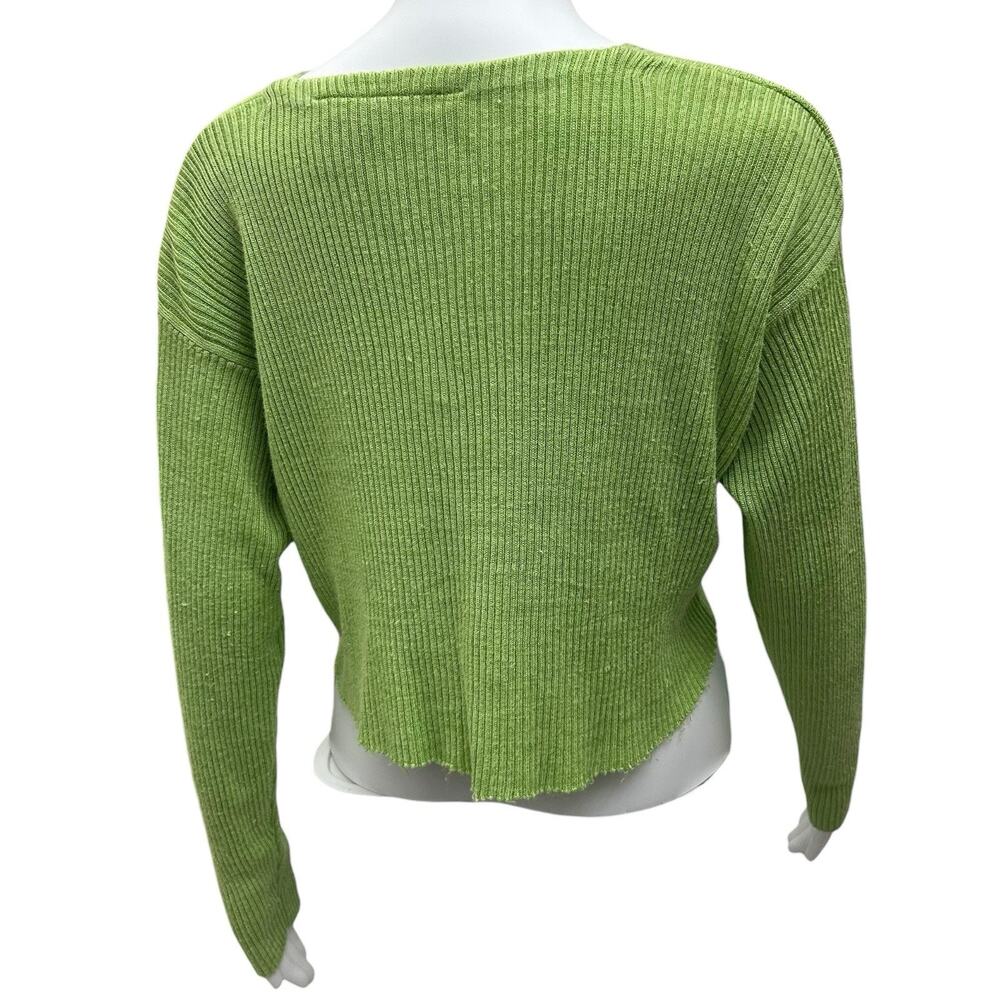 VTG Delores Bell Sz M Lime Green Ribbed Ramie Blend Cropped Long Sleeve Top Y2K - Picture 3 of 12